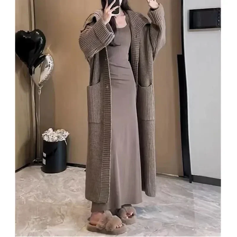 2024 Women Maxi Long Sweater Cardigan Kintted Jacket Spring Autumn Crochet Loose Pockets Winter Warm Jumper Coat Cardigans