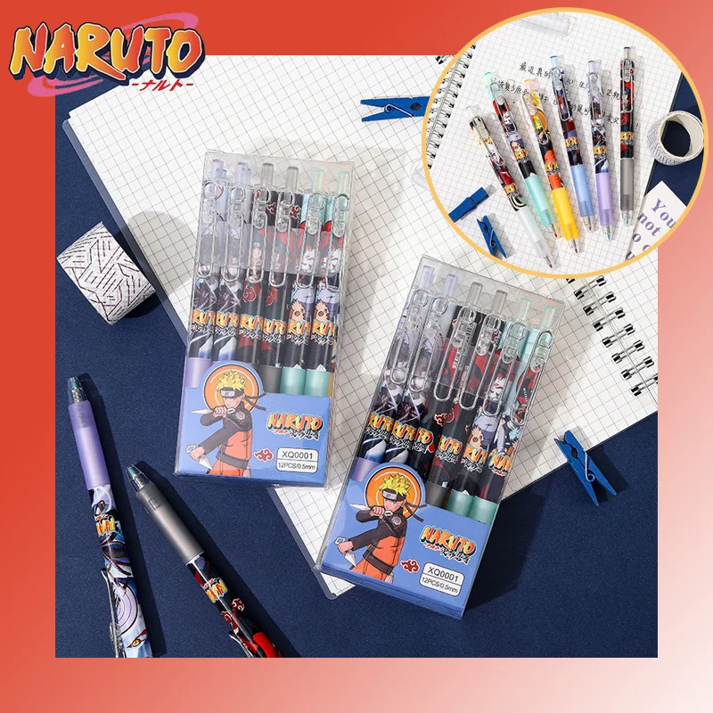 6 pçs naruto anime gel caneta esferográfica ferramenta de escrita caneta de assinatura de tinta 0.5mm preto estudantes papelaria material escolar presente