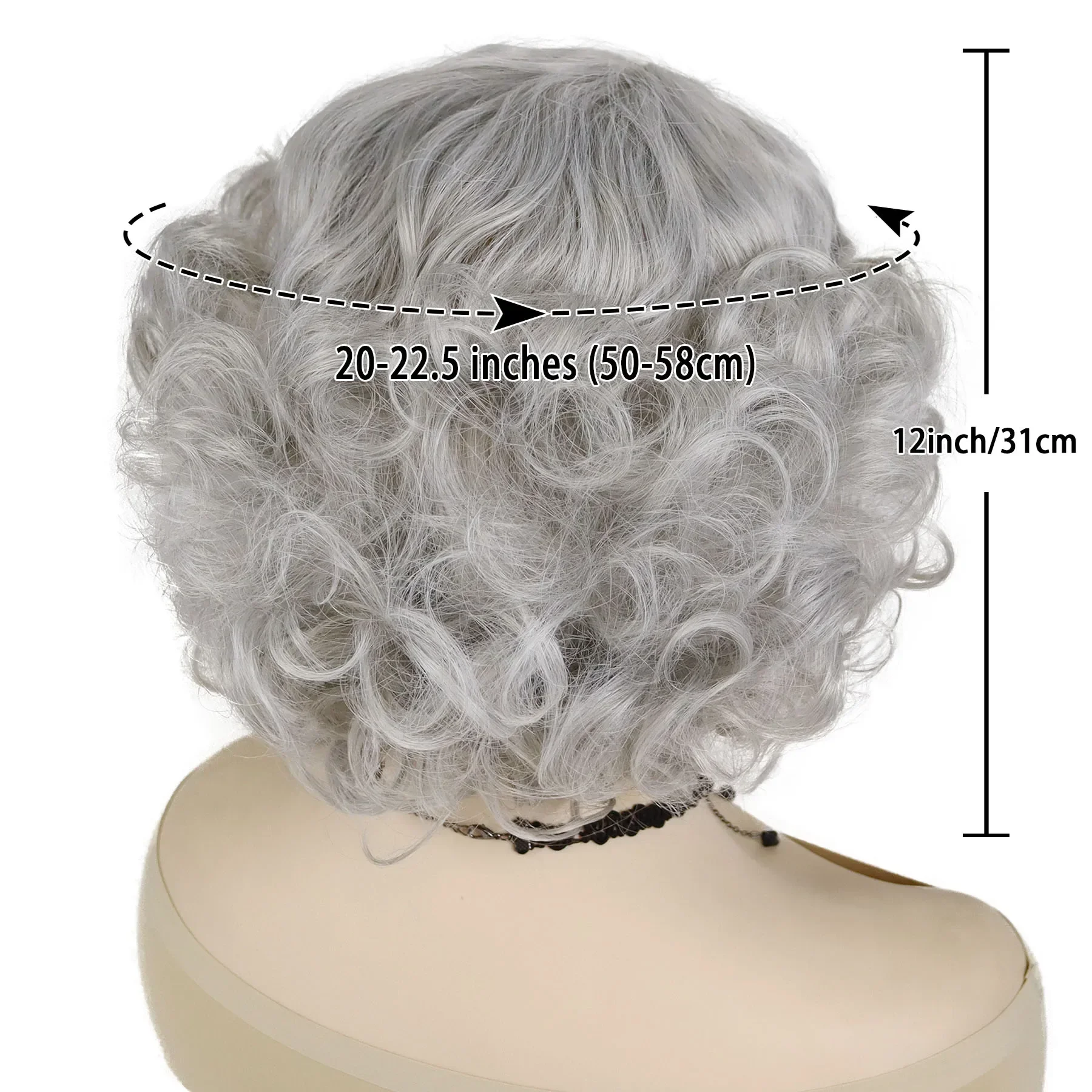 Synthetic Curly Gray Wigs for Women Short Haircuts Granny Costume Wigs Side Bangs Old Lady Wig Natural Grey Mommy Wigs Cosplay