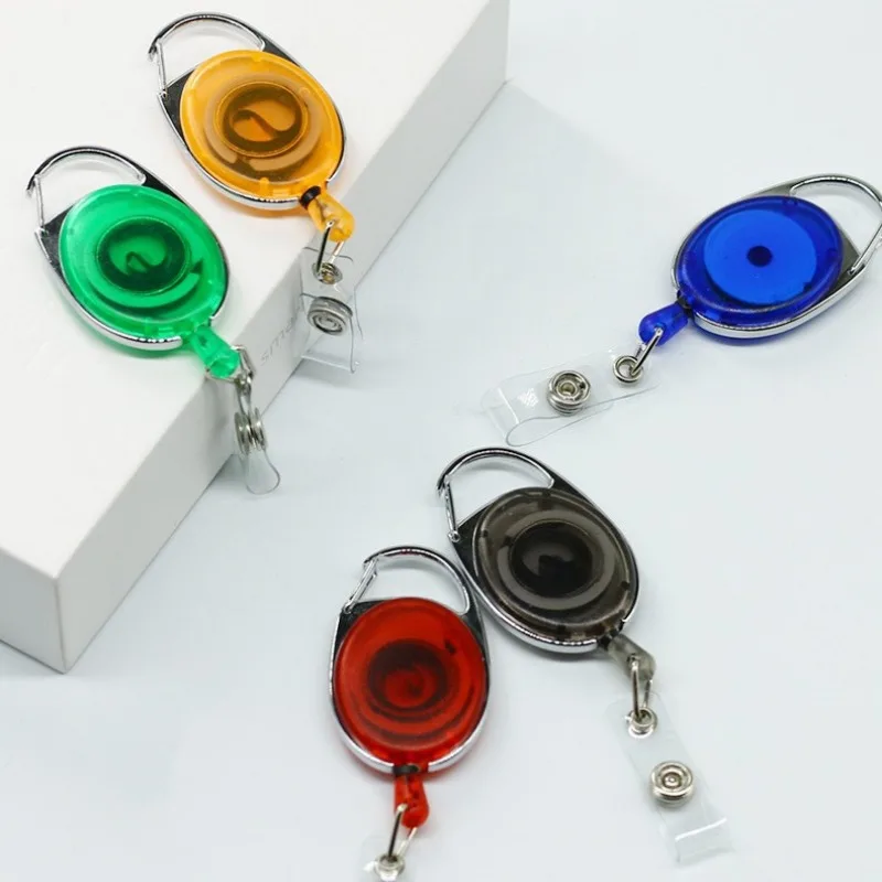 Plastic Transparent/Solid Color Badge Reel Retractable Keychain Pass Work Card Clip Accessories Badge Holder Reel ID Holder Clip