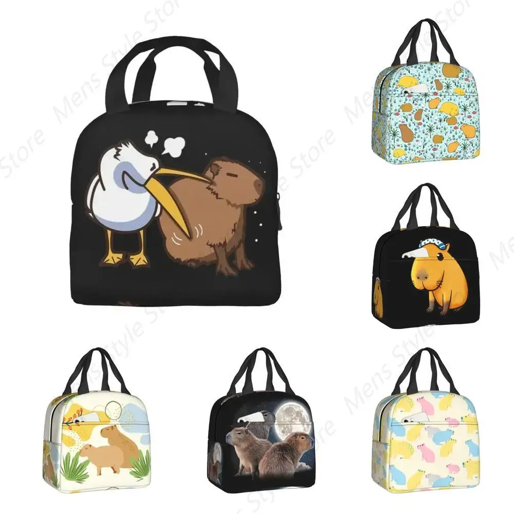 Tries To Eat Capybara Insulated Lunch Bags for Work School Cute Kawaii Meme Leakproof Thermal Cooler Lunch Box Women Children