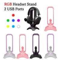 RGB Headset Stand with Mouse Bungee Cord Holder Gaming Headphone Stand with USB 2.0 Hub Over-Ear Headset Holder for Desk Display