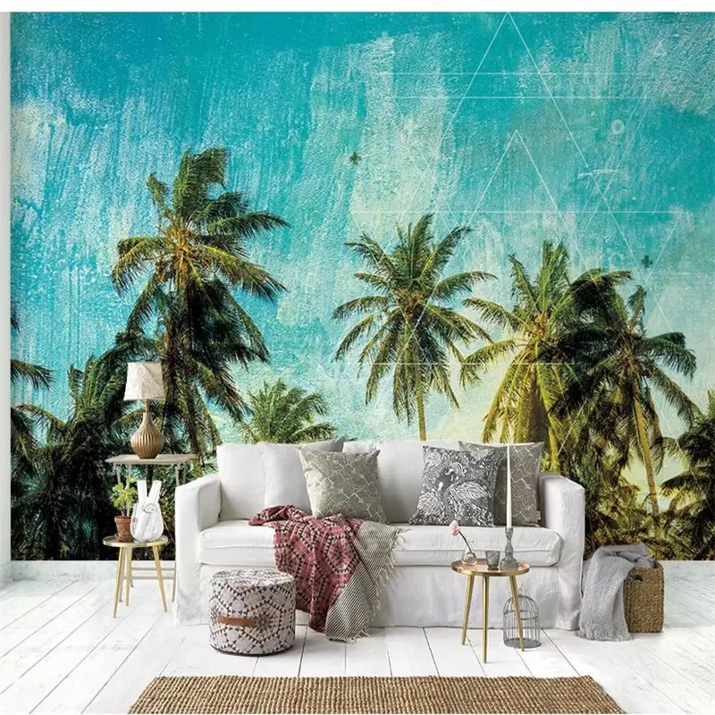 wellyu papel de parede 3d custom wallpaper  Coconut Tree Seafood Nostalgic Wall Wallpaper Mural wall papers home decor tapety