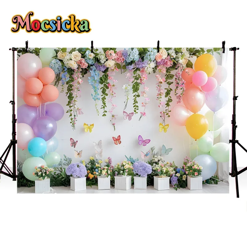 Mocsicka التصوير خلفية طفل حفلة عيد ميلاد سعيد الأزهار بالون خلفية طفل صورة كعكة سحق صور راية استوديو الدعائم #4