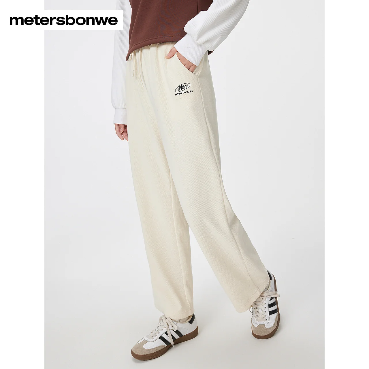 

Metersbonwe-Women's Knit Trousers Embroidery Regular Fit Straight Leg Sweatpants Campus Daily Casual Autumn Winter