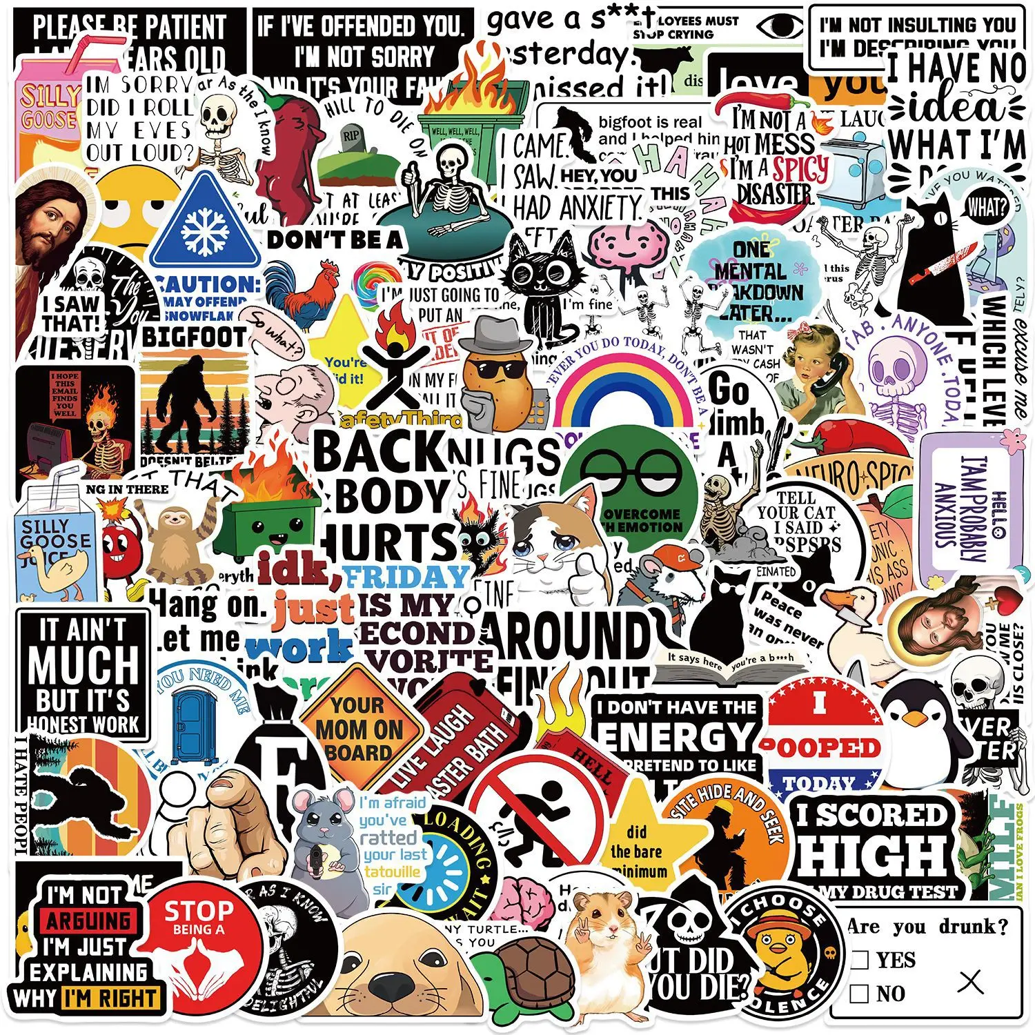 

100Pcs Funny Prank Meme DIY Cartoon Stickers Toys Waterproof Decals Skateboard Notebook Fridge Helmet Graffiti Sticker