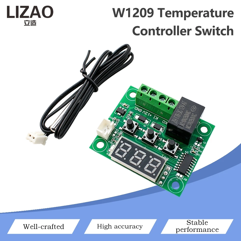 LIZAO DC12V W1209 Temperature Control Module Blue Red LED Display NTC Probe Thermostat for Heating Cooling System