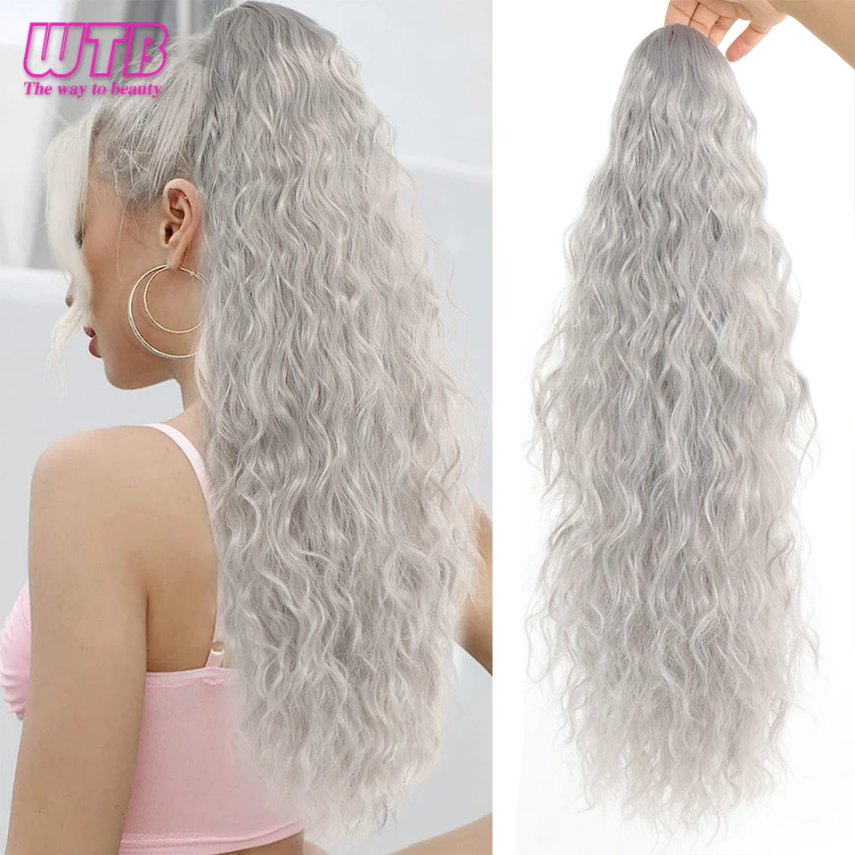 

24 Inch Long Culry Drawstring Ponytail Extension for Women Synthetic Curly Wavy Clip in Ponytail Hair Extensions for Daily Party