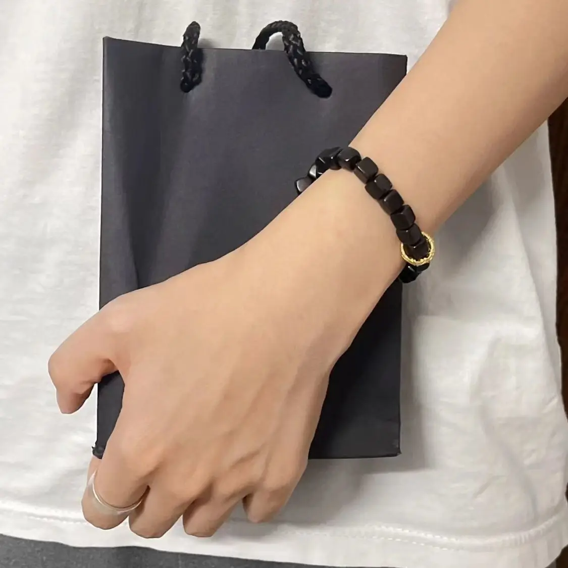 New Square Pure Natural Ebony Bracelet Chinese Style WenPlay Green Sandalwood Handmade Couple Student Personalized HandString