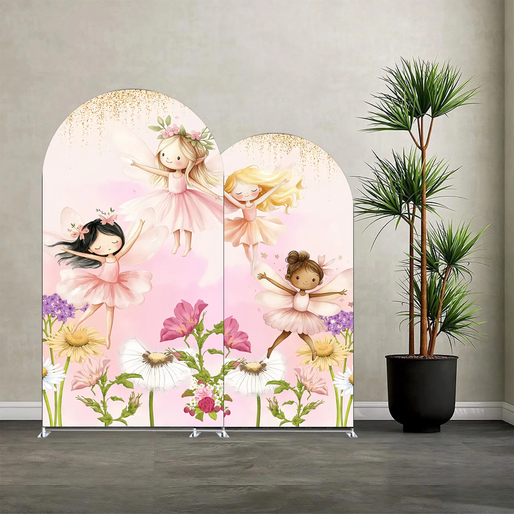 

Индивидуальный двусторонний фон-арка «Принцесса-бабочка» с цветами для девочек, на день рождения, для детского праздника, декор для фотозоны