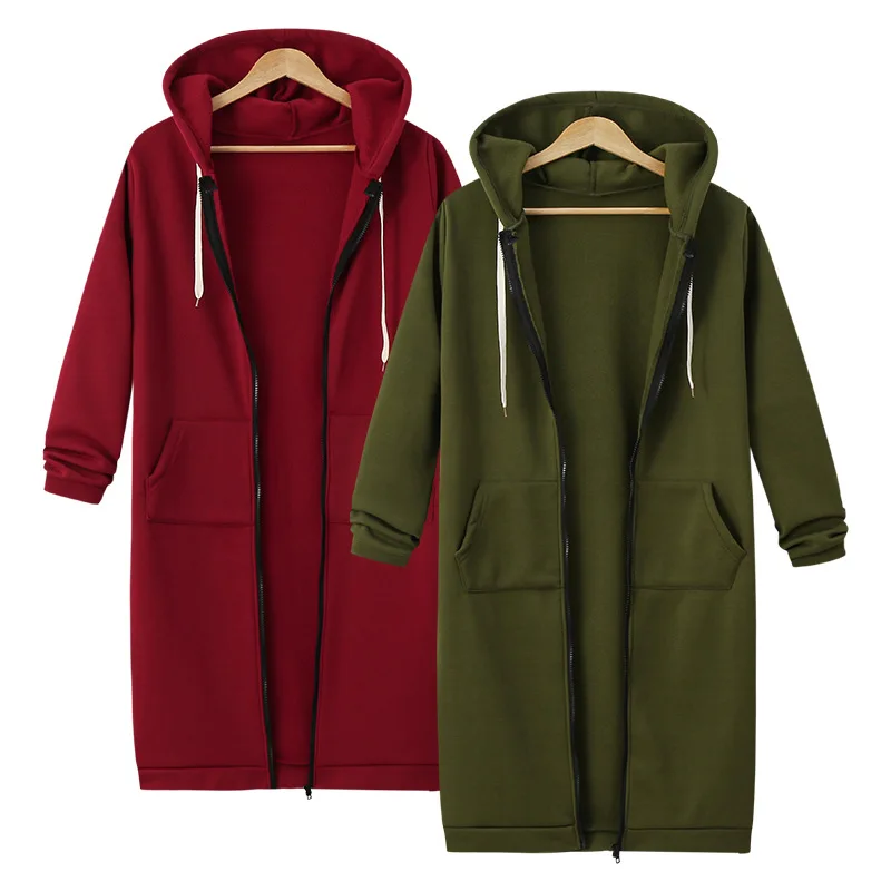 Plus Size Women Hooded Fleece Sweatshirt Long Sleeve Mid Length Casual Oversized Coat for Fall Winter Warm Comfortable Stylish E