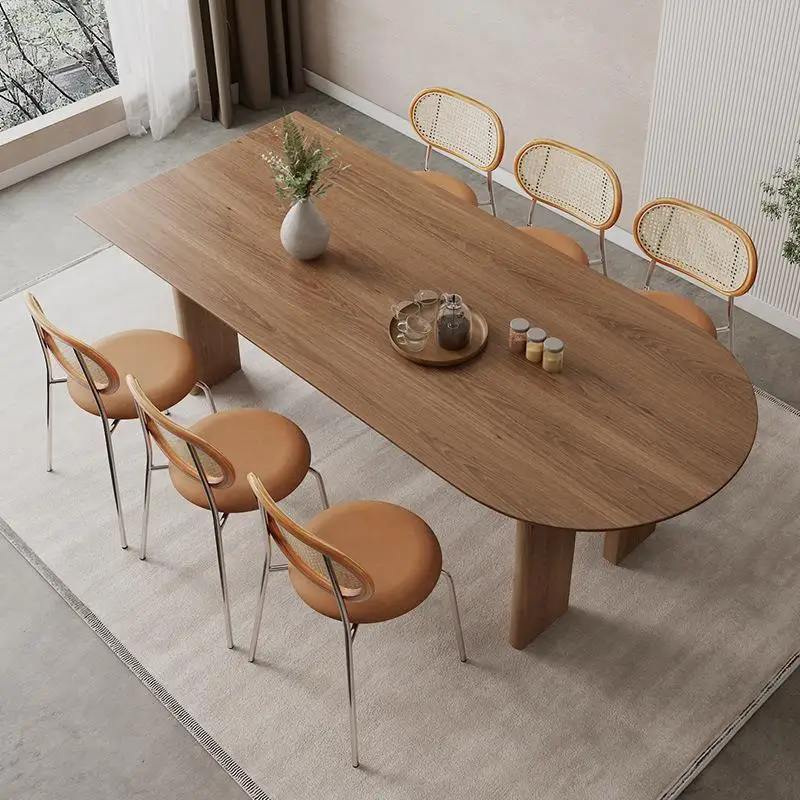 

Nordic solid wood desk log design simple desk light luxury wabi wind dining table personalized oval workbench