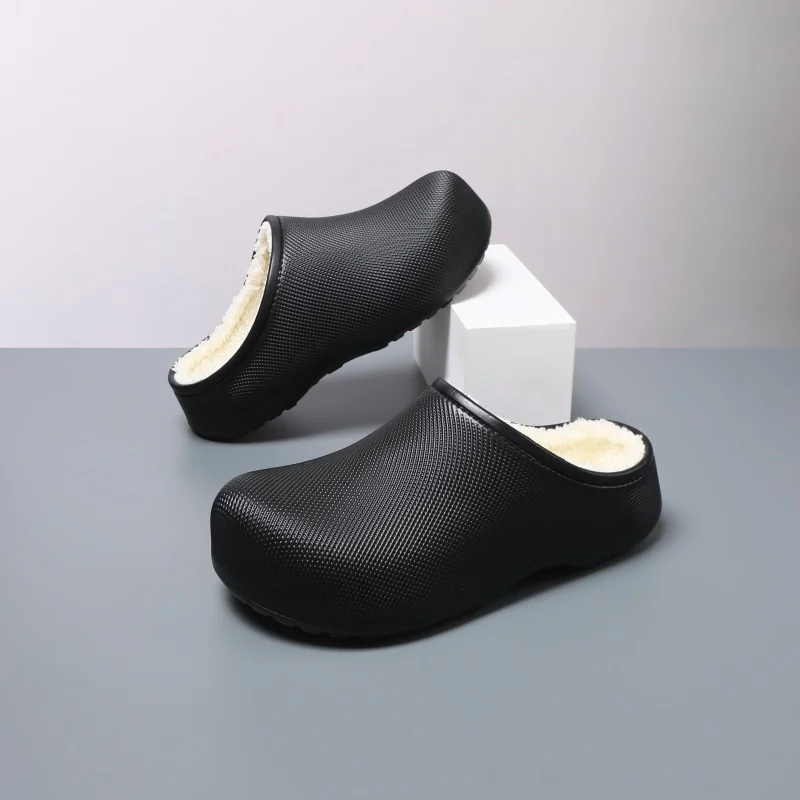 Unisex Winter Warm Clogs Micro Textured Shell Thick Sherpa Lined Slippers Slip On Mules Minimalist Daily House Footwear