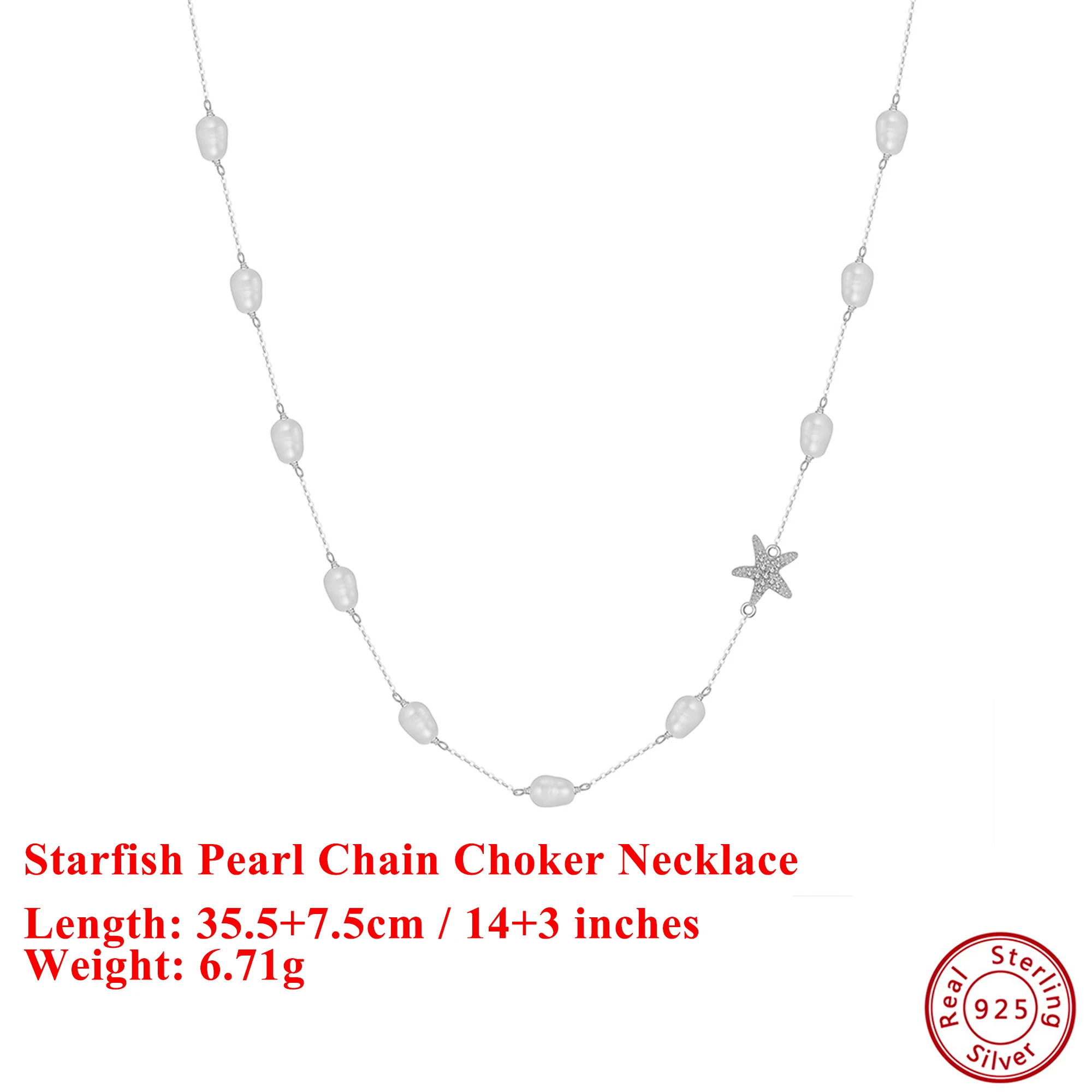 EFFIE QUEEN Natural Pearl Choker Naszyjnik Moda 925 Sterling Silver Starfish 5A CZ Naszyjnik Biżuteria imprezowa Prezent dla kobiet BQN06 — zdjęcie 2