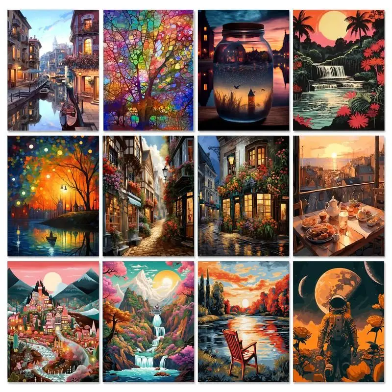 GATYZTORY DIY Painting By Numbers Kits Sunset Landscape Acrylic Paints Hand Painted Paintings Drawing On Canvas Unique Gift Home