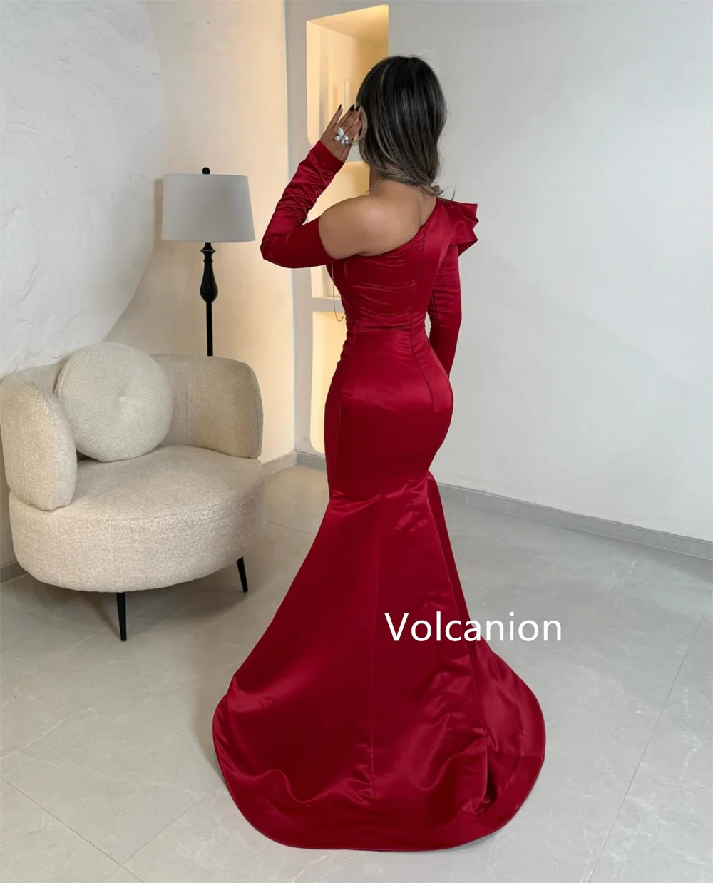 Charmeuse – robe longue sirène à volants, asymétrique épaule dénudée, personnalisée, sur mesure, pour occasions, fête, élégante, Simple, haute qualité