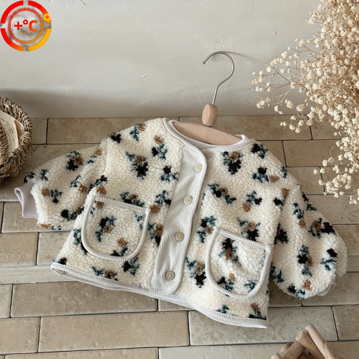 Warm Jacket Outwear For Newborn Baby Girl 0-3 Years Old Casual Fashion Small Flower Printed Winter Coat Long Sleeve Pocket