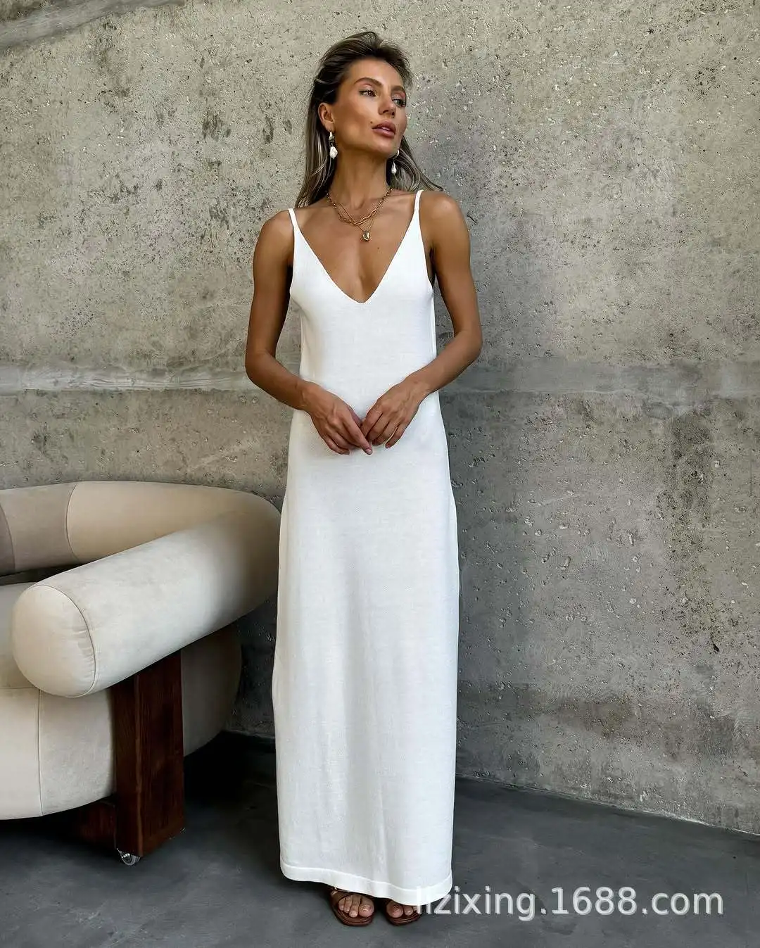 

Summer Women's V-neck Suspender Skirt Streetwear Elegant Women's Sexy Backless Solid Color Dress 2025 Women's Party Club Robe