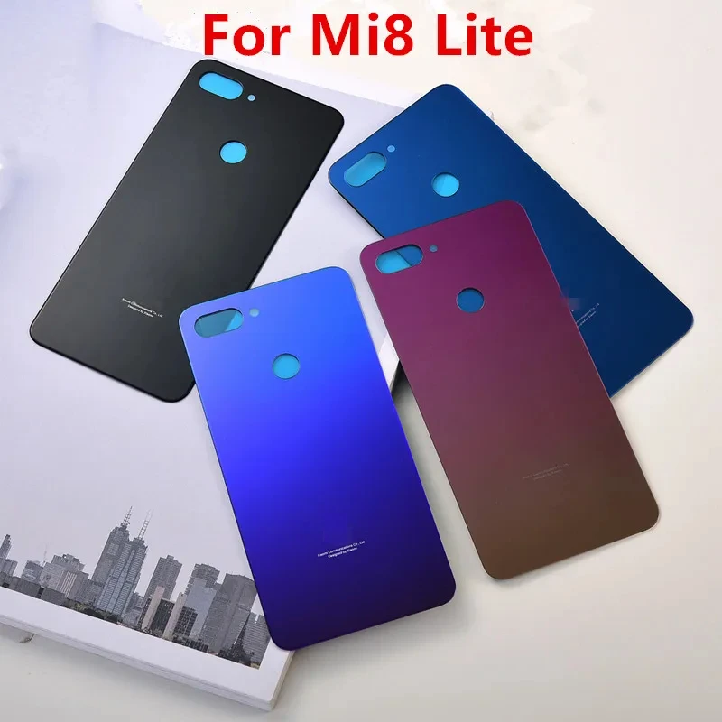 Real Housing For Xiaomi Mi 8 Explorer Mi 8 Lite Glass Battery Cover Repair Back Door Phone Rear Case   Logo