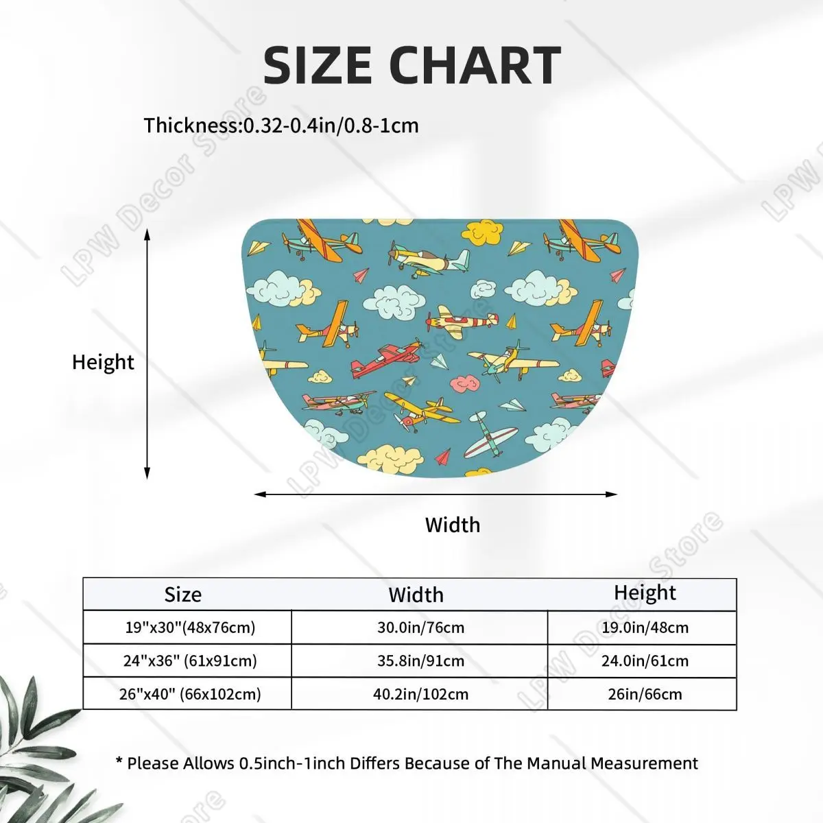 Colorful Nostalgic Airplanes Pattern Aviation Enthusiast Flannel Half Round Doormat Non Slip Bathroom Mat Absorbent Floor Carpet