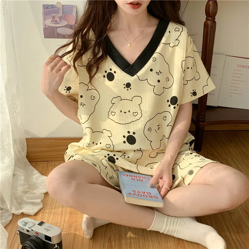 Kawaii sanrios cinna moroll plus größe pyjama anzug cartoon sommer mädchen lose pyjama homewear niedliche anime kurze ärmel shorts set