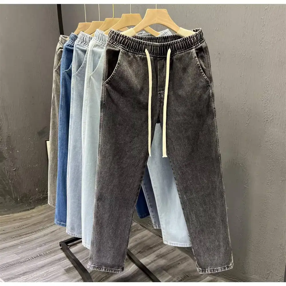 Jeans casual da uomo in cotone a gamba dritta, durevoli, resistenti allo sporco, da indossare primaverili e autunnali per gli impieghi edili, vestibilità ampia e comoda
