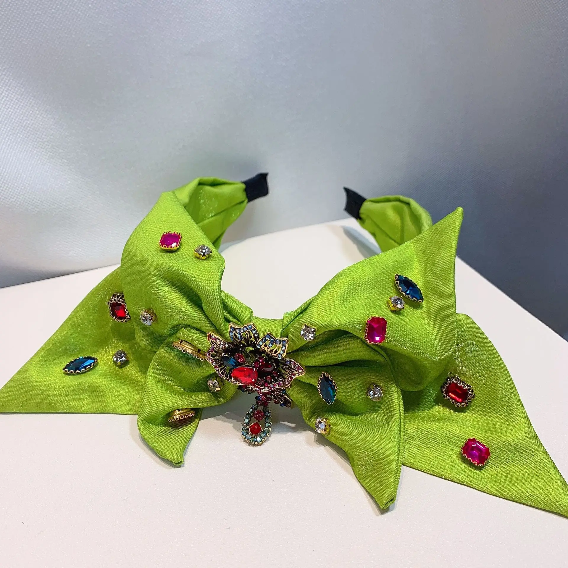 Oversized Bow Knot Headband 2024 New Hair Accessories For Women Crystal Hairband Black Green Pink Rosy Head Band Wholesale Gifts