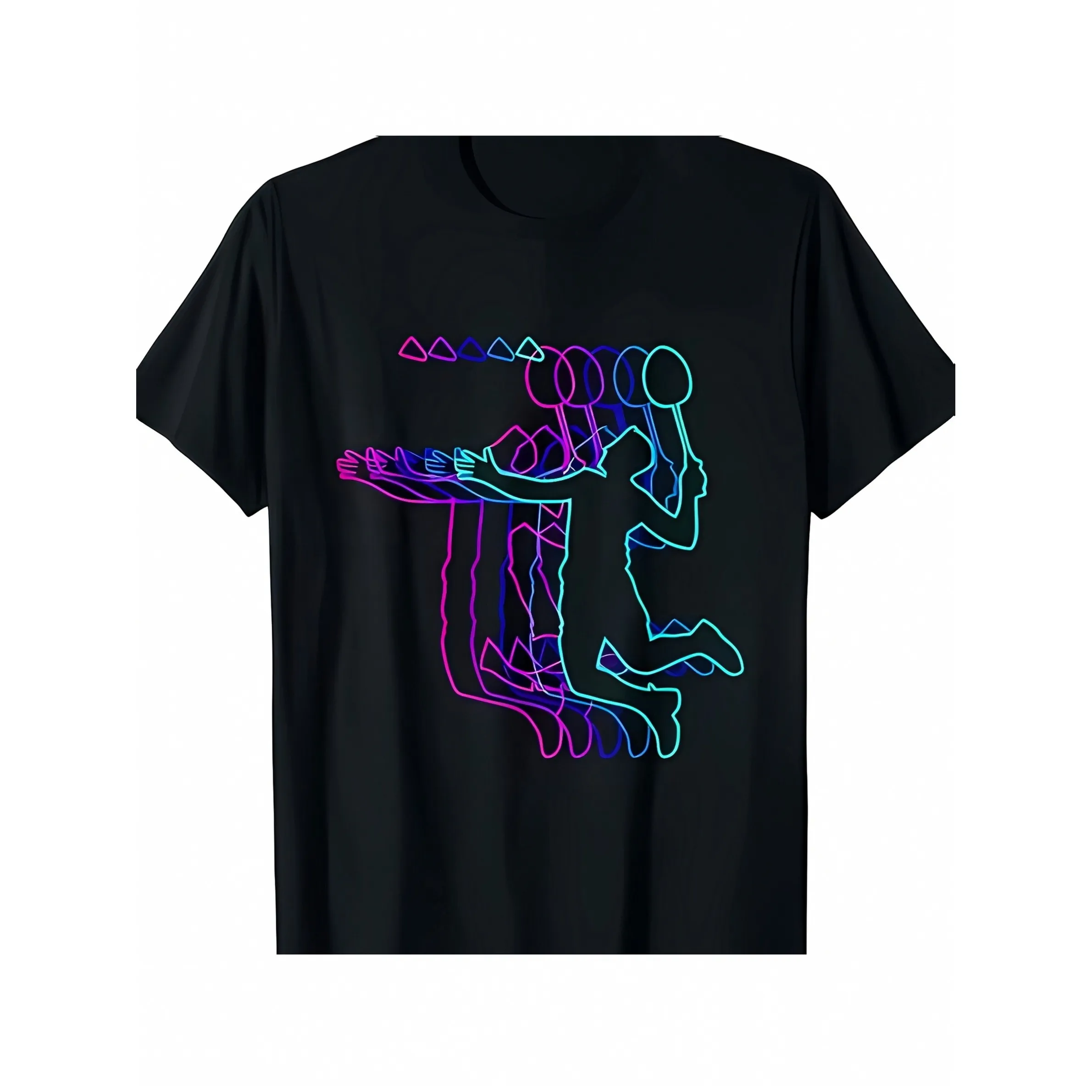 

Neon Abstract Badminton Player Graphic Tee Breathable Cotton Short Sleeve Crew Neck T-Shirt