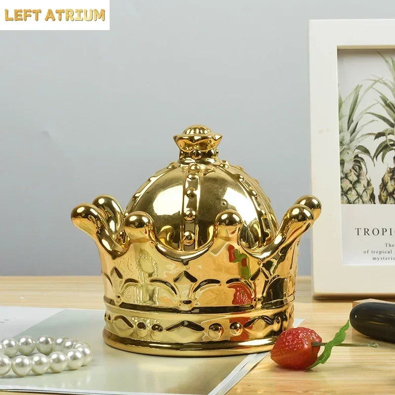 Crown Storage Tank Ceramic Jar Jewelry Box Candy Box Storage Bottle Home Organizer Heart-shaped Decorative Jar Decoration Crafts