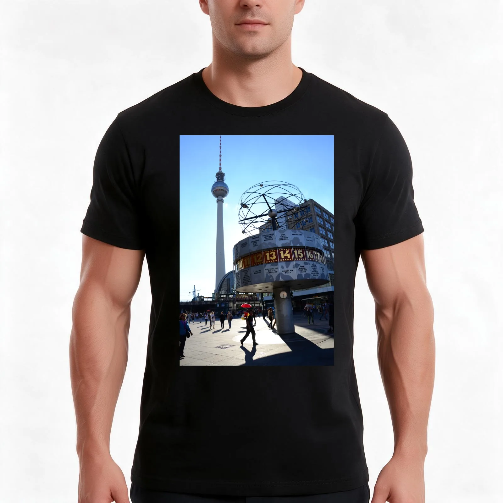 World Clock Berlin T-Shirt, Summer Casual Cotton Tee, Oversized Streetwear Tops, Vintage Graphic Print, Loose Fit Short Sleeve