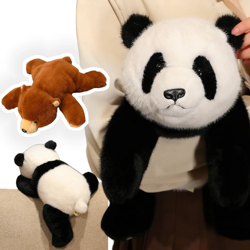 

Creative 30/45/65cm Simulation Bear Panda Stuffed Animal Soft Fluffty Doll Lie Prone Funny Toys Decor Girls Xmas Birthday Gift