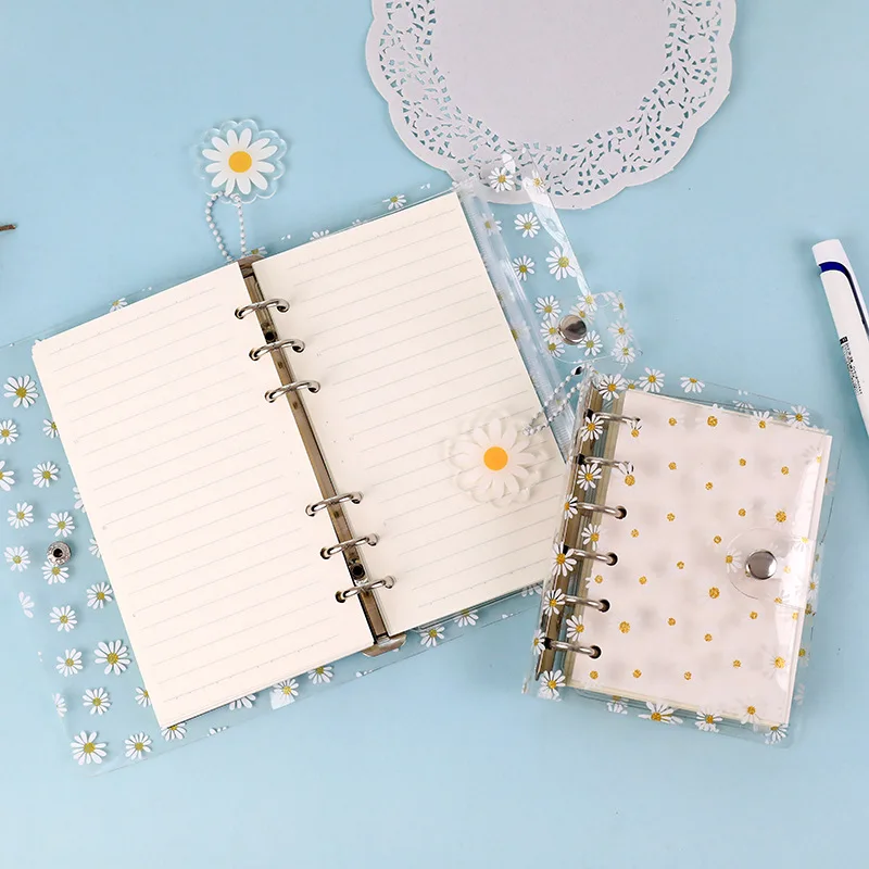 Kawaii Daisy Loose Leaf Notebook Cover Cute 6 Rings Binder Notepad Diary Journal Planner Cover Korean Stationery Office Supplies