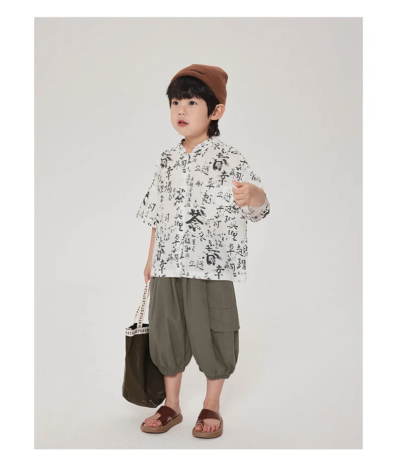 Baby Boys Top Children Shirt Short-sleeved Children Summer Style New Chinese Style Thin Shirt Fashion Children Thin Shirt