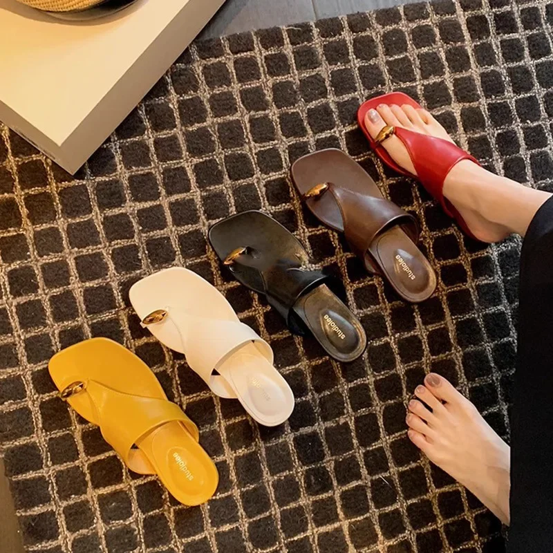 

Новинка 2023 года, женские сандалии на плоской подошве с открытым носком и квадратной головкой, летние повседневные лоферы без шнуровки на плоской подошве