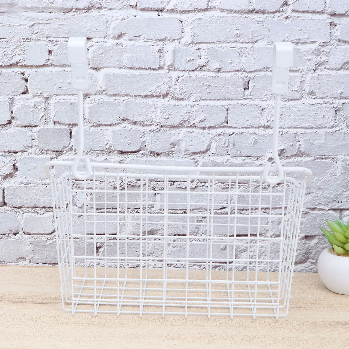 

Metal Hanging Rack Cabinet Storage Basket White No Hardware Required Hollowed Ventilated Design for Various Doors