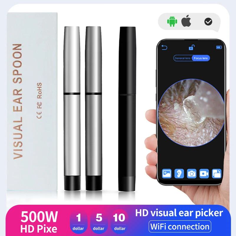 Kablosuz akıllı kulak kanalı endoscope500W HD mini kamera görsel kulak toplama artefakt WiFi çok fonksiyonlu aydınlık kulak mini otoskop