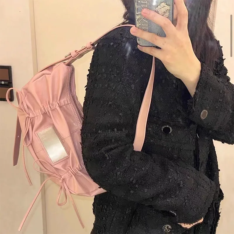 New Semicircle Pleated Drawstring Versatile Armpit Bag Soft Leather Cloud Crossbody Bag Female Commute Solid Color Shoulder Bag