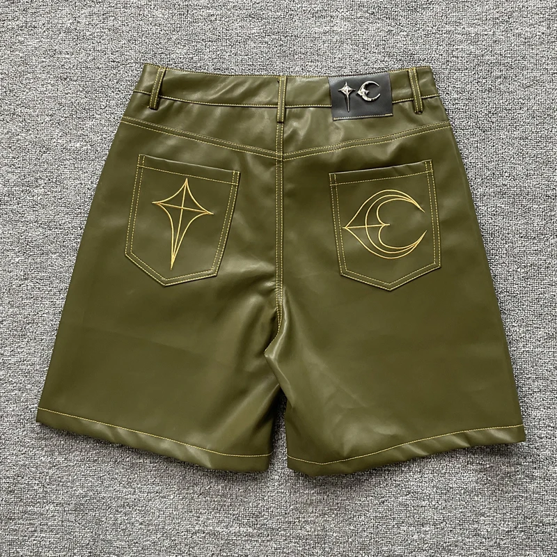 

Men Women Summer New Thug Club Shorts Streetwear Workwear Leather Shorts Embroidery Pattern Metal TC Logos THUG CLUB Short-pants