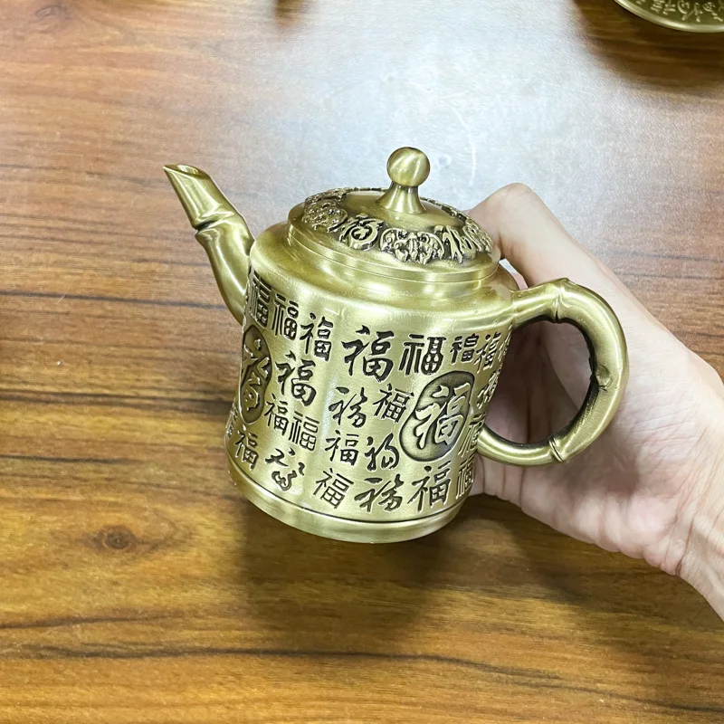 Brass antique tea pot desktop decoration bamboo knot pattern