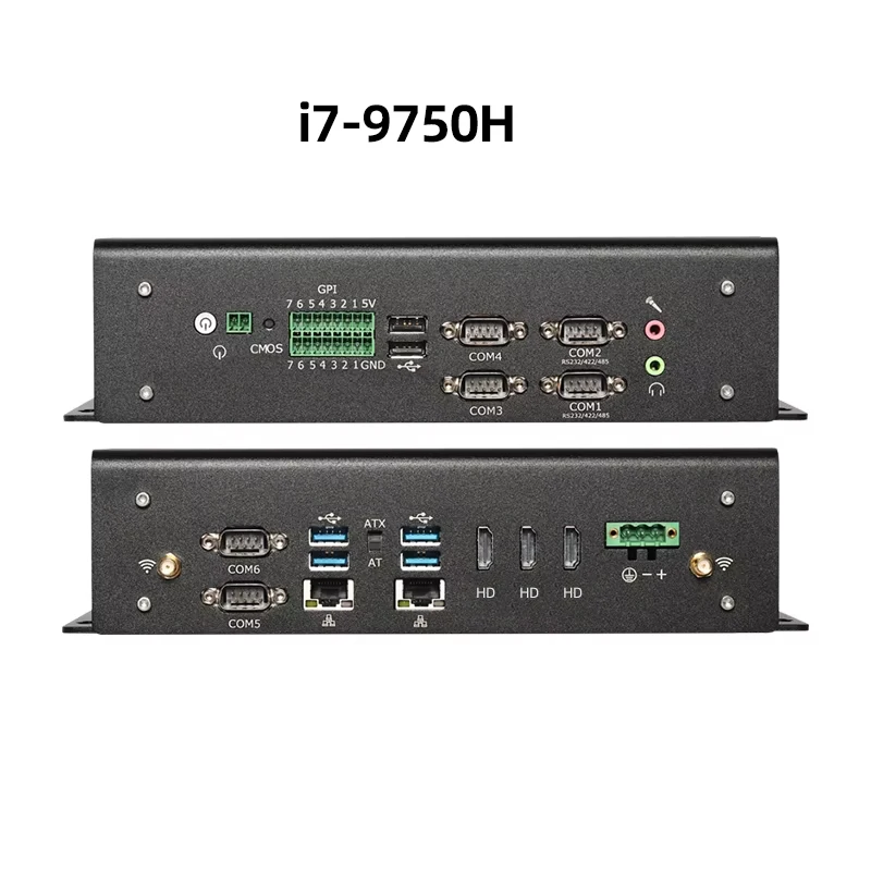 Mini PC industrial sem ventilador i7 1165G7 6x DB9 RS232/422/485 2x GbE LAN GPIO HDMI VGA 6x USB Suporte Wi-Fi 4G LTE Windows Linux