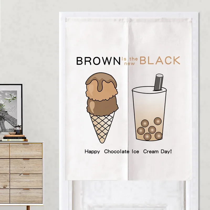 Milk Tea Door Curtain Kitchen Bedroom Partition Curtain Dessert Hanging Half-Curtains Noren Doorway Curtain Drapes Decorations