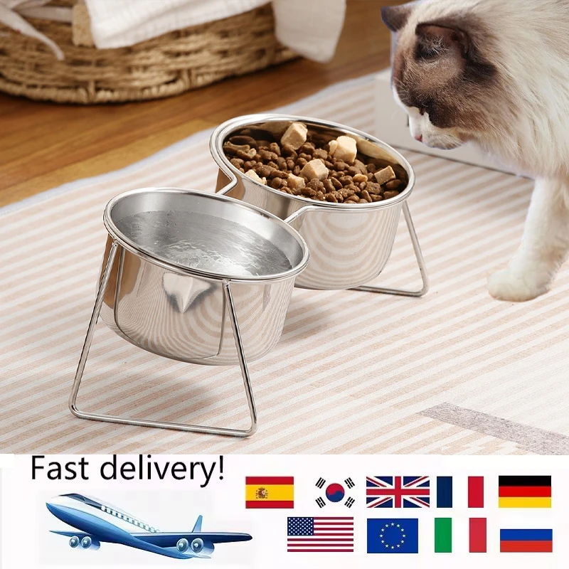 Katzenfutternäpfe aus Edelstahl mit Neigung und Nackenschutz, Bruchsichere Erhöhte Futterschale 15 ° Futternapf für Kätzchen und Welpen, Haustierbedarf – Detail 2