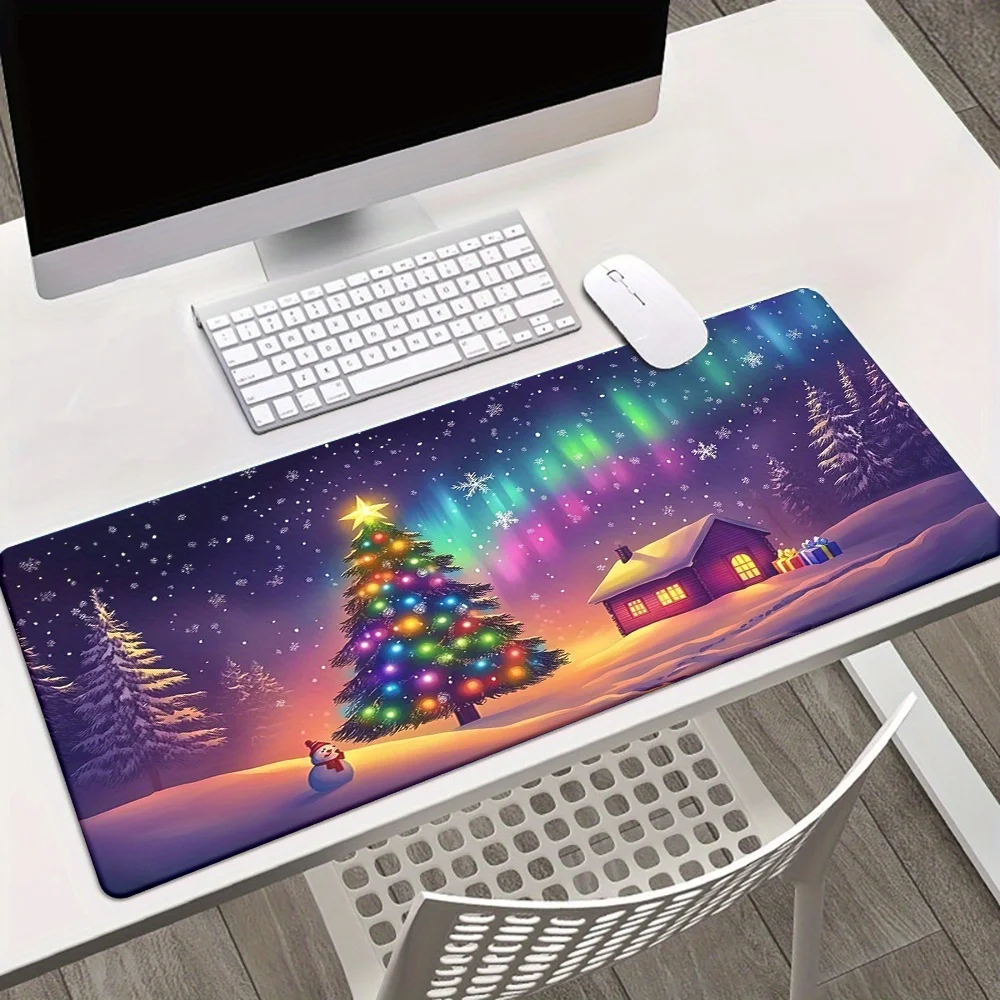 

XXL rubber mouse pad with snow house Christmas tree and Aurora borealis design anti-slip HD printed table met