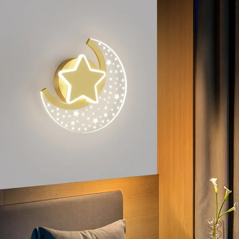 

Nordic Stars and Moon Light Luxury Creative Wall Lamp Bedside Bedroom Living Room LED Lamps Warm Romantic Home Decor Wall Lights