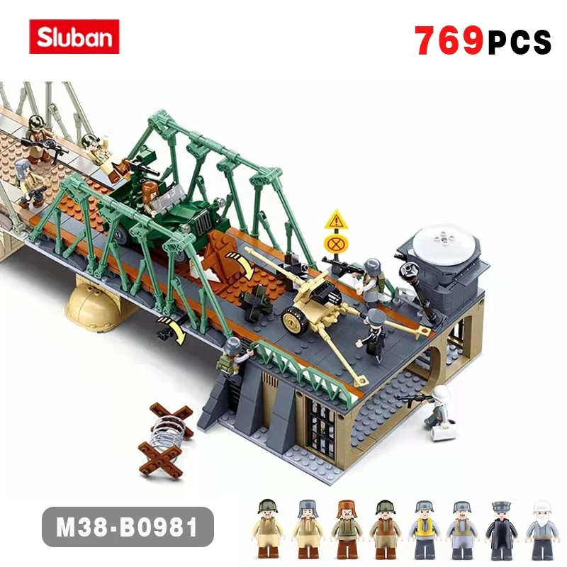 769PCS WW2 Battle Of Budapest Bridge Scene Building Blocks Classic War View Model Bricks Set With Figures Children DIY Toy Gift