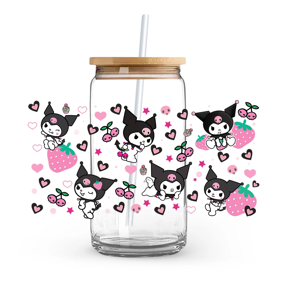 Cute Kawaii Kitty Pink Cat 16oz Cup UV DTF  Wrap Self-adhesive Transfer Decals Custom Wrap Printing
