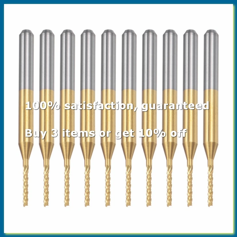 10PCS Titanium Coat Carbide End Mill Engraving Milling Cutter CNC Router Bits for PCB Machine, 1/8 Inch Shank 1.1Mm-DTB1