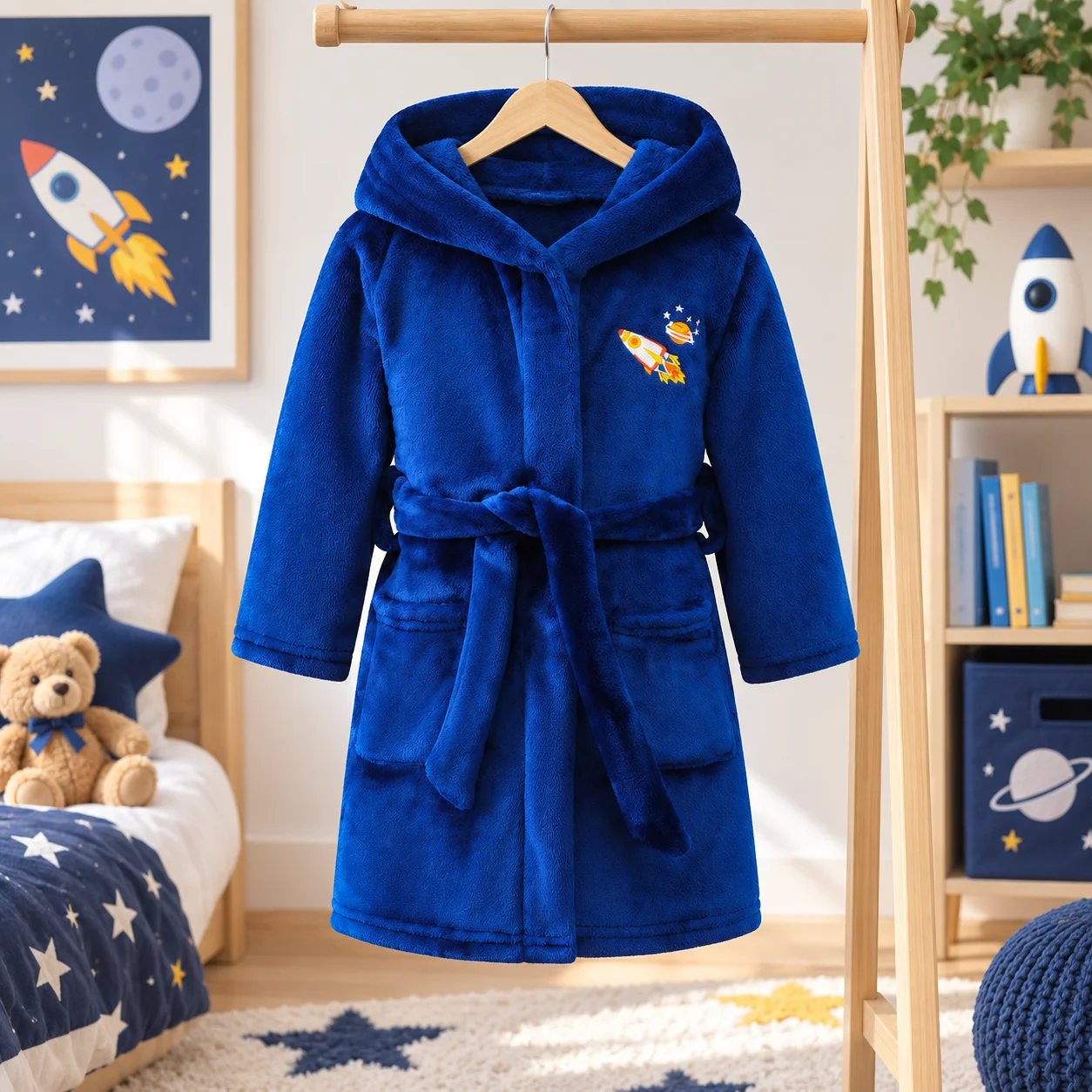Boys ls Bear Hooded Kids Bathrobe Coral Fleece Fluffy Warm Children Home Robe Nightgown