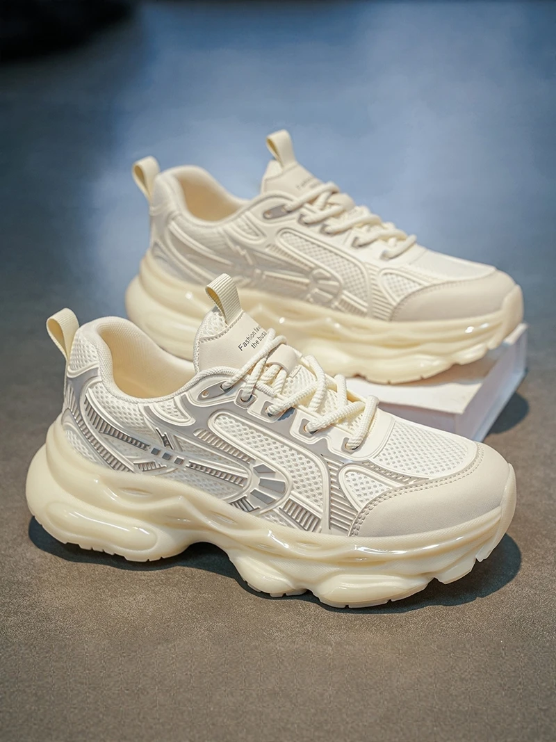 

Men's Summer Thin Breathable Mesh Sports Shoes Heightening Dad Casual Anti-slip Low Top Glueing Process Rubber Sole Shoes