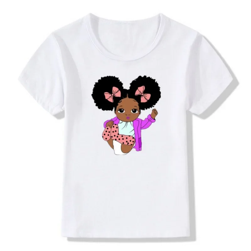 Camiseta negra de manga corta con cuello redondo para niños, diseño de piel negra, estampado de dibujos animados, ropa para niños y niñas